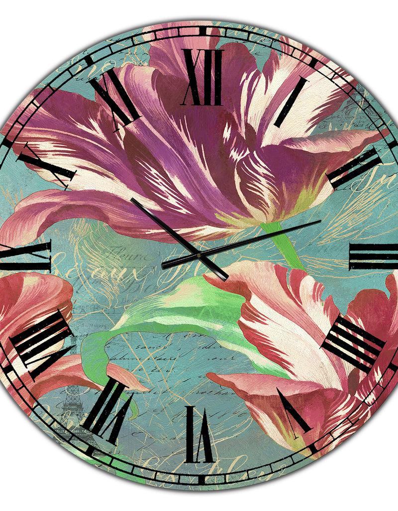 DesignQ Vintage Tulips In Paris - Oversized Cottage Wall Clock