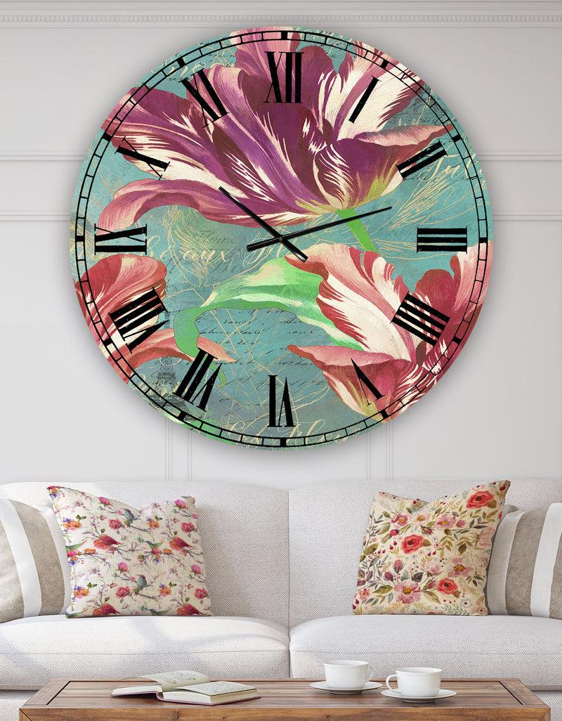 DesignQ Vintage Tulips in Paris - Oversized Cottage Wall Clock