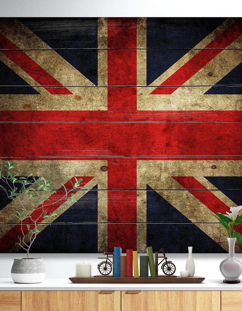 DesignQ Vintage UK Flag - Contemporary Print on Natural Pine Wood