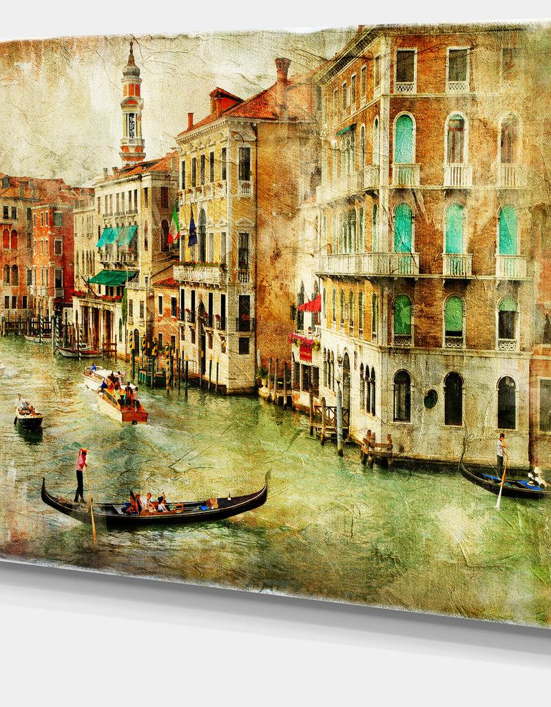 DesignQ Vintage Venice - Digital Art Landscape Canvas Print
