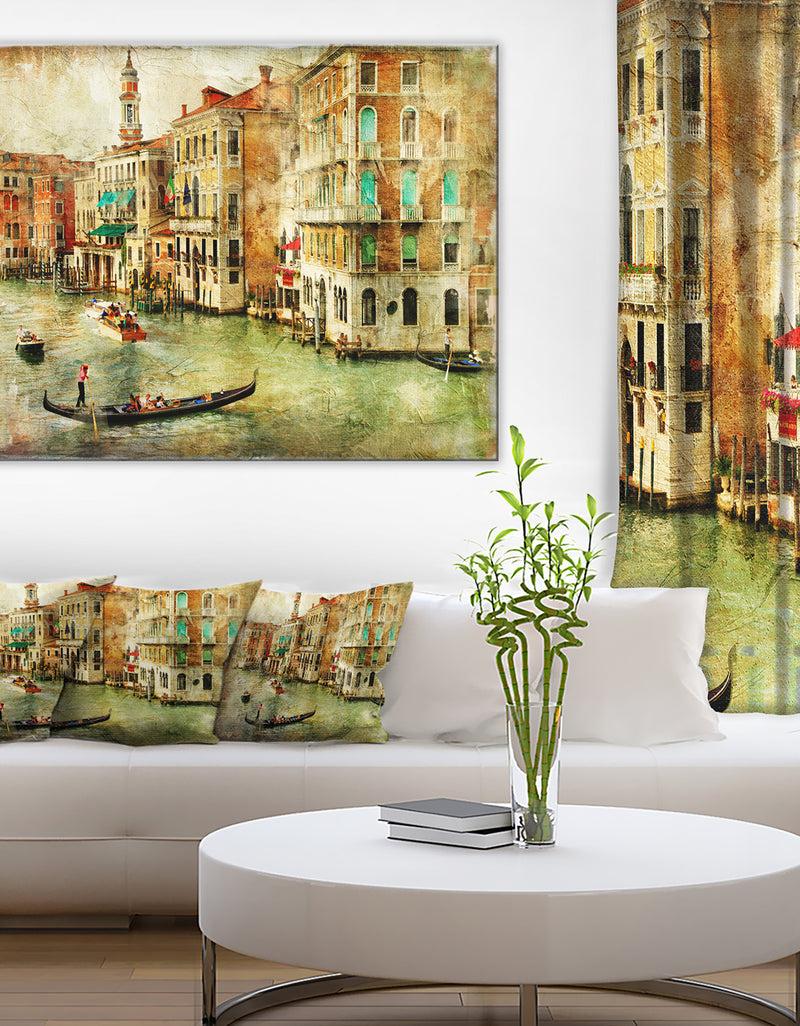DesignQ Vintage Venice - Digital Art Landscape Canvas Print