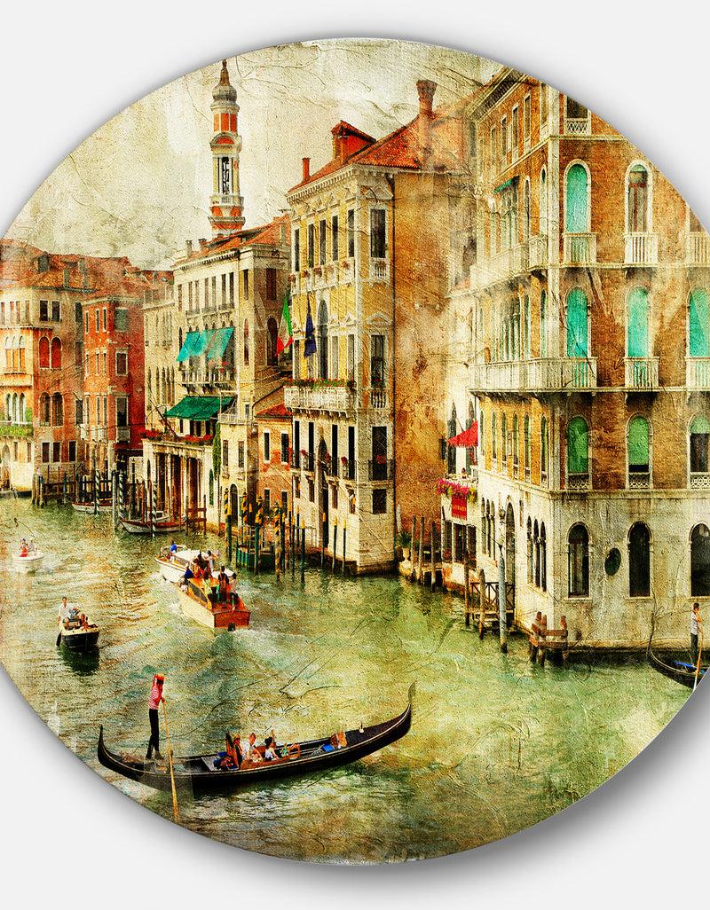 DesignQ Vintage Venice - Digital Art Landscape Round Wall Art
