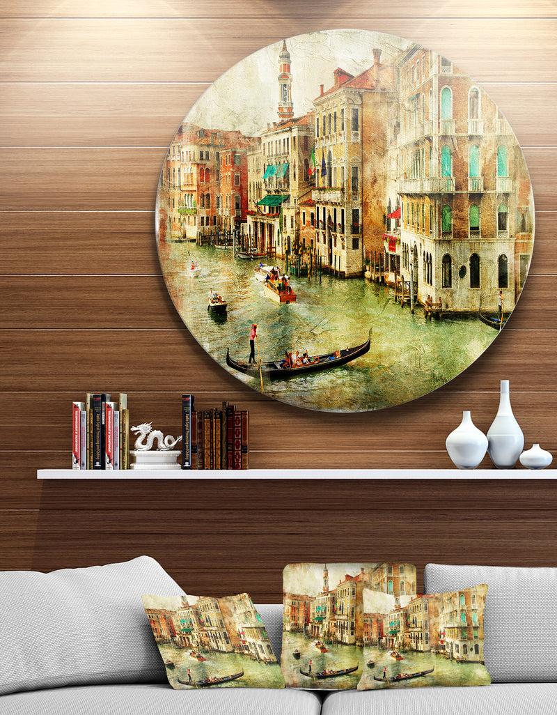 DesignQ Vintage Venice - Digital Art Landscape Round Wall Art
