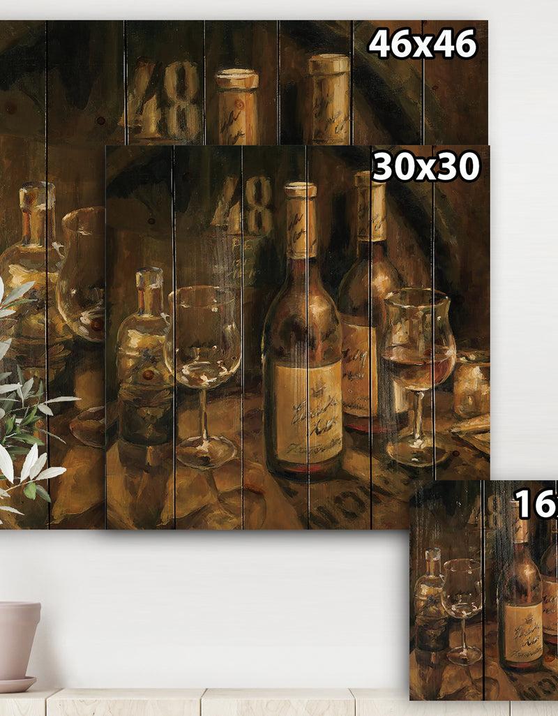 DesignQ Vintage Wine Cellar - Traditional Print On Natural Pine Wood