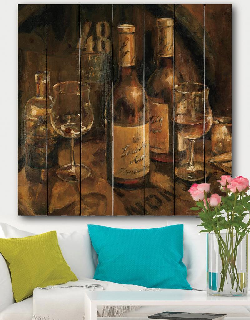 DesignQ Vintage Wine Cellar - Traditional Print on Natural Pine Wood