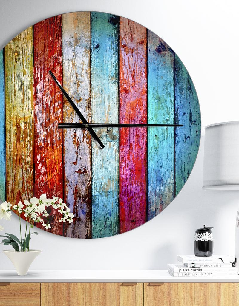 DesignQ Vintage Wooden Pattern - Oversized Modern Wall CLock