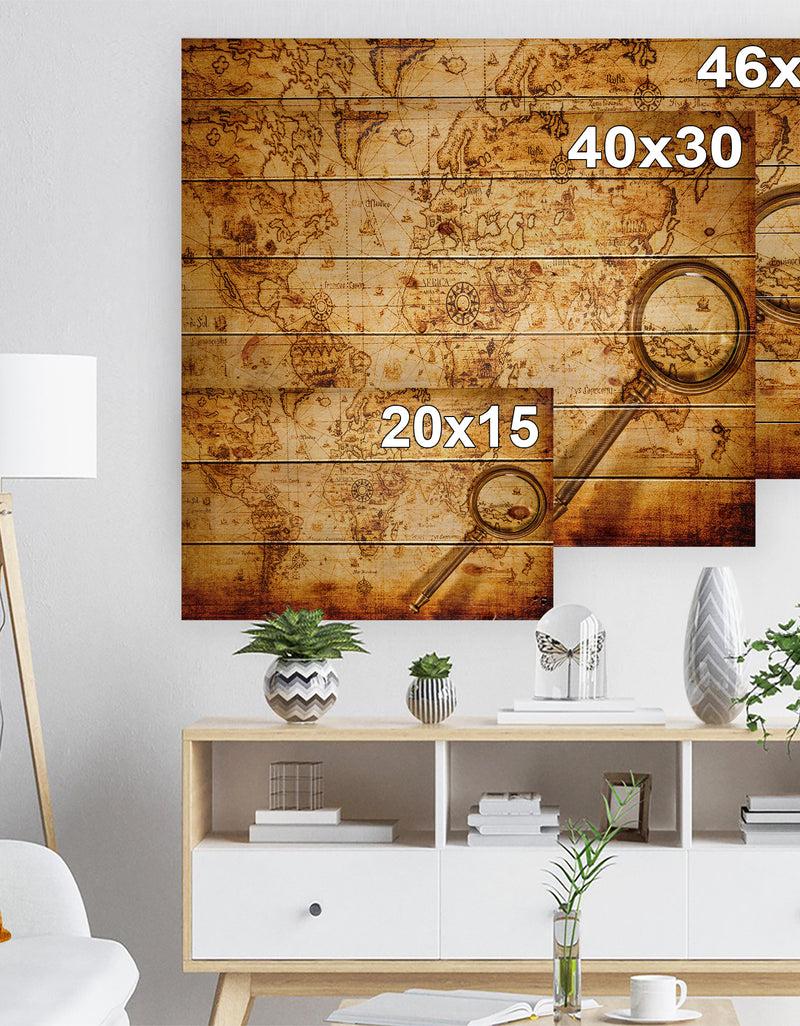 DesignQ Vintage World Map - Vintage Print On Natural Pine Wood