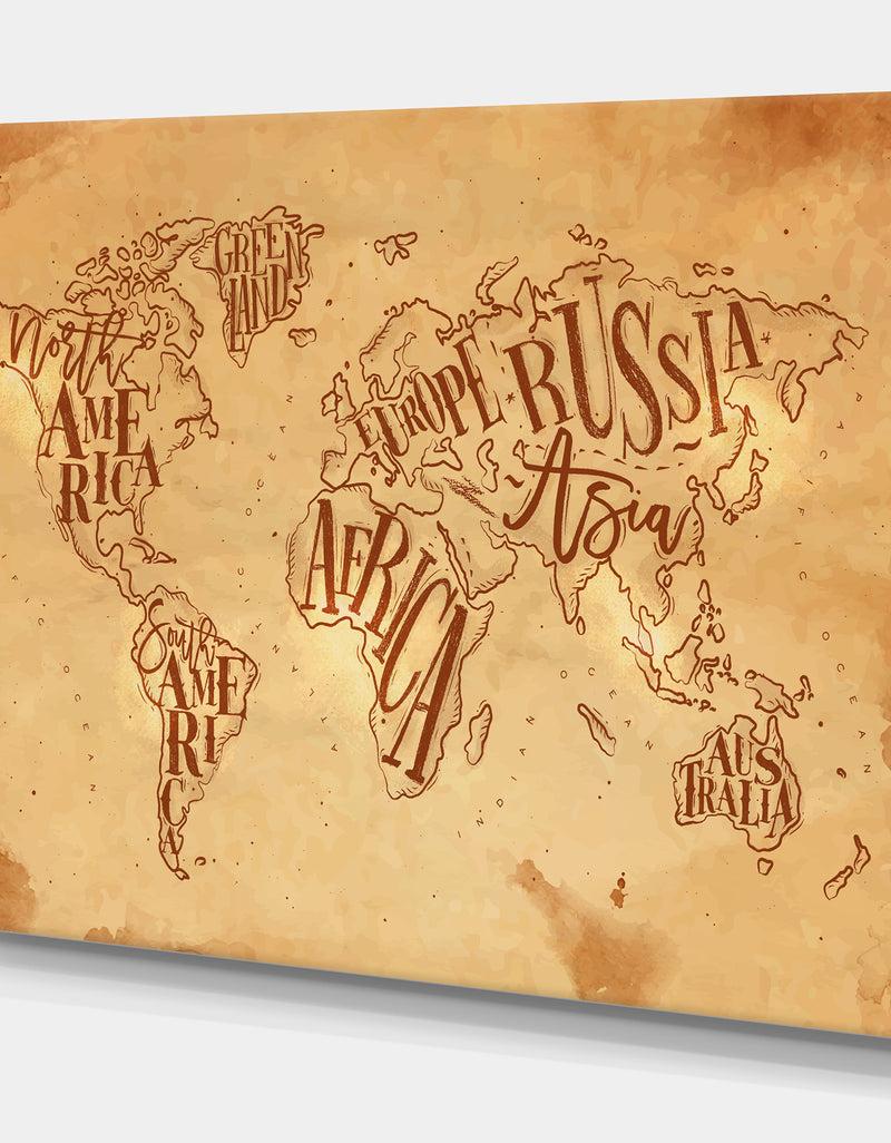 DesignQ Vintage Worldmap In Chalk Background - Maps Painting Print On Wrapped Canvas