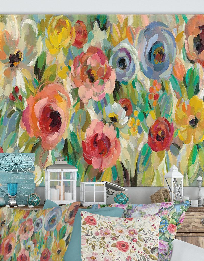 DesignQ Vivid Coral Floral I - Cottage Canvas Wall Art