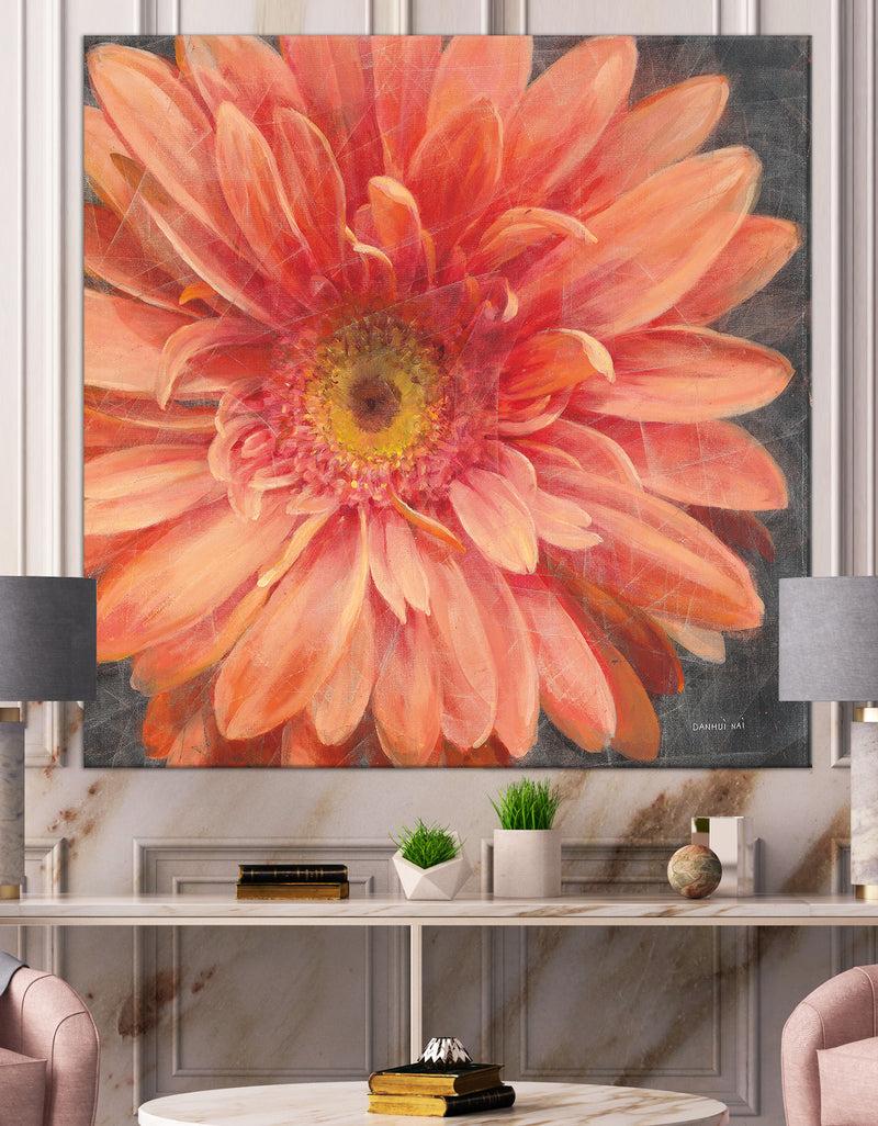 DesignQ Vivid Orange Daisy II - Shabby Chic Canvas Artwork