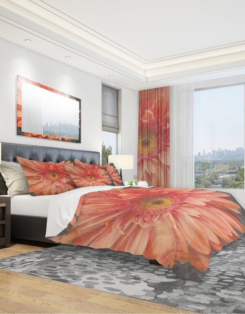 DesignQ Vivid Orange Daisy II - Shabby Duvet Cover Set