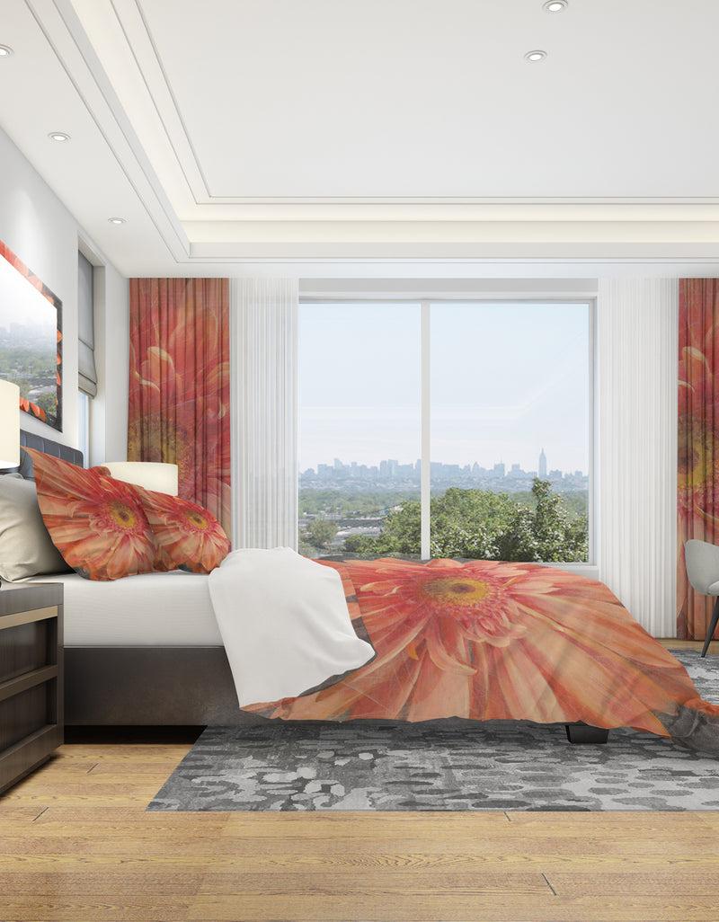 DesignQ Vivid Orange Daisy II - Shabby Duvet Cover Set