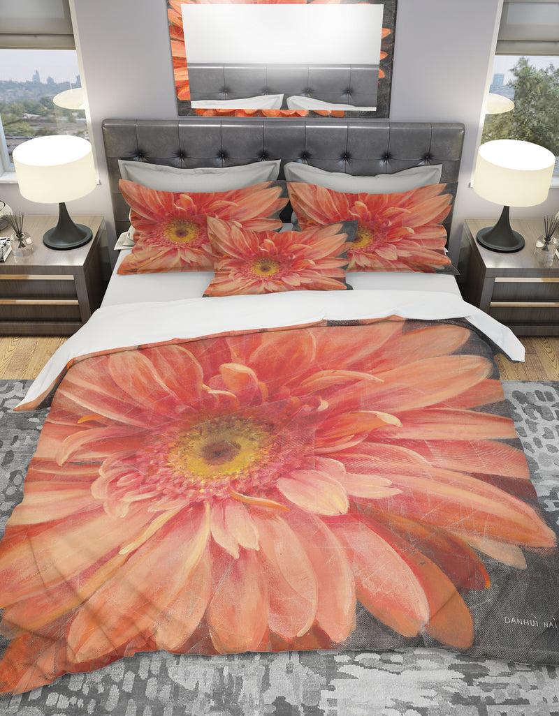 DesignQ Vivid Orange Daisy II - Shabby Duvet Cover Set