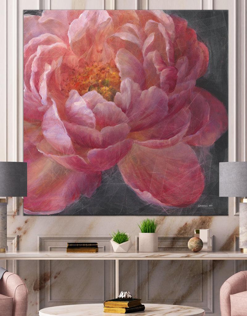DesignQ Vivid Pink Peonies I - Shabby Chic Gallery-wrapped Canvas