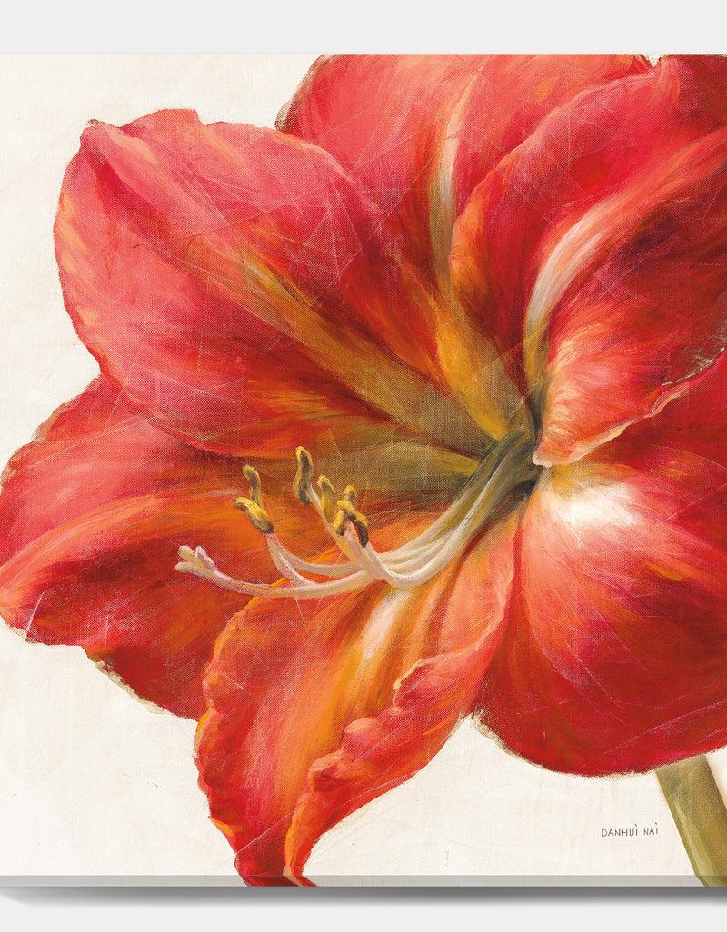 DesignQ Vivid Red Amaryllis - Floral & Botanical Canvas Artwork