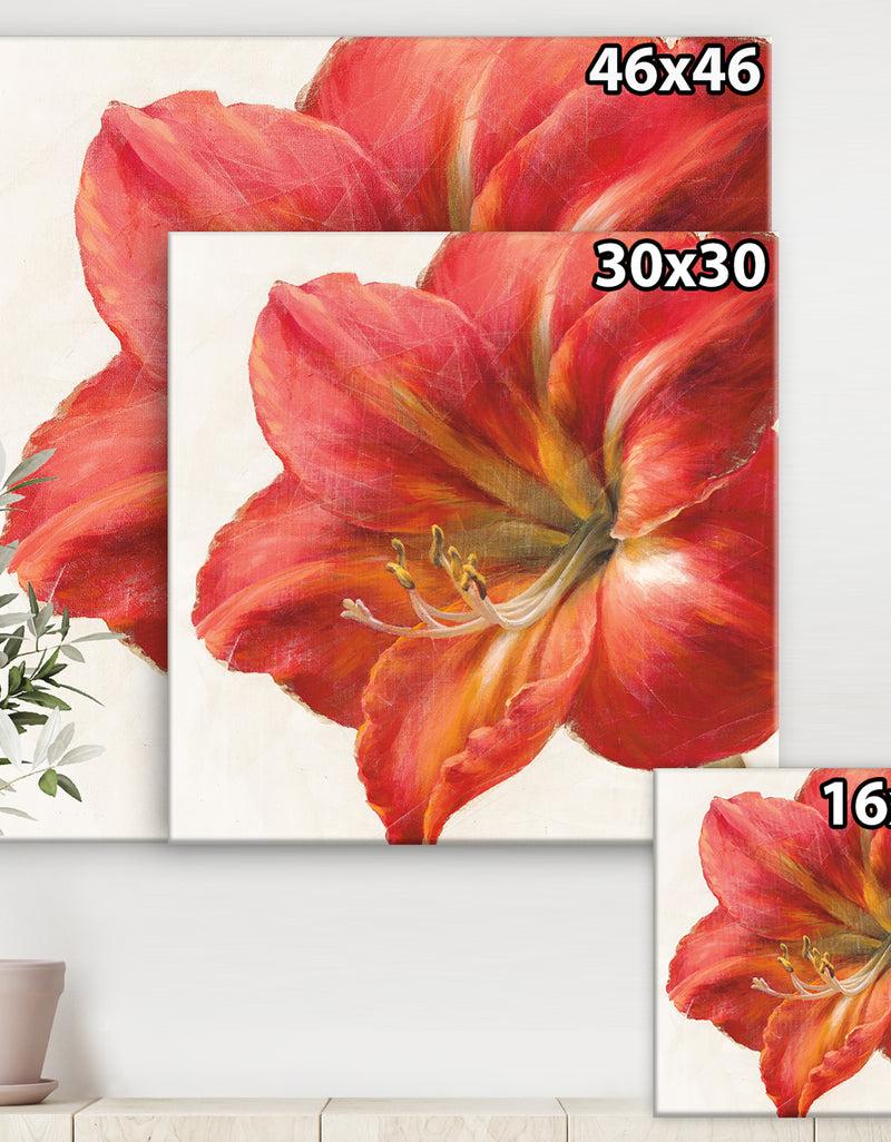 DesignQ Vivid Red Amaryllis - Floral & Botanical Canvas Artwork