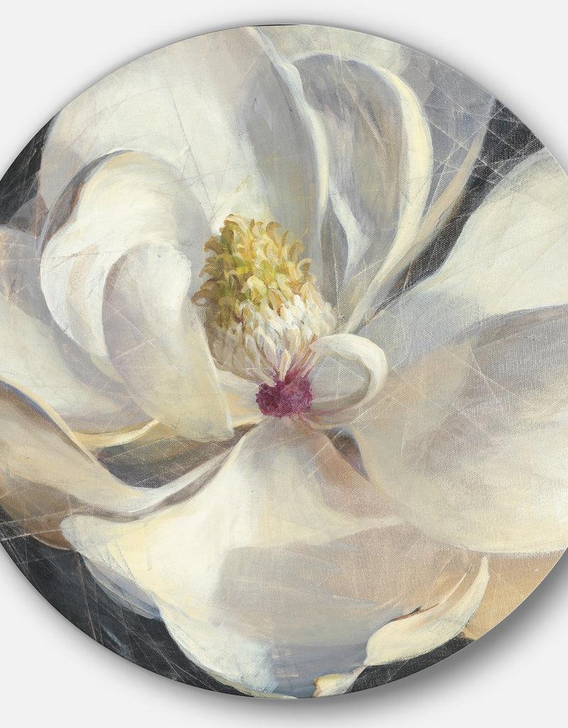 DesignQ Vivid White Magnolia IV - Shabby Chic Metal Circle Wall Art