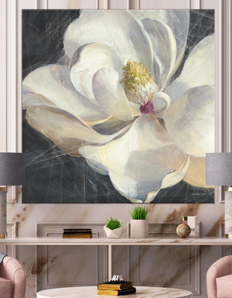 DesignQ Vivid White Magnolia IV - Shabby Chic Premium Canvas Wall Art