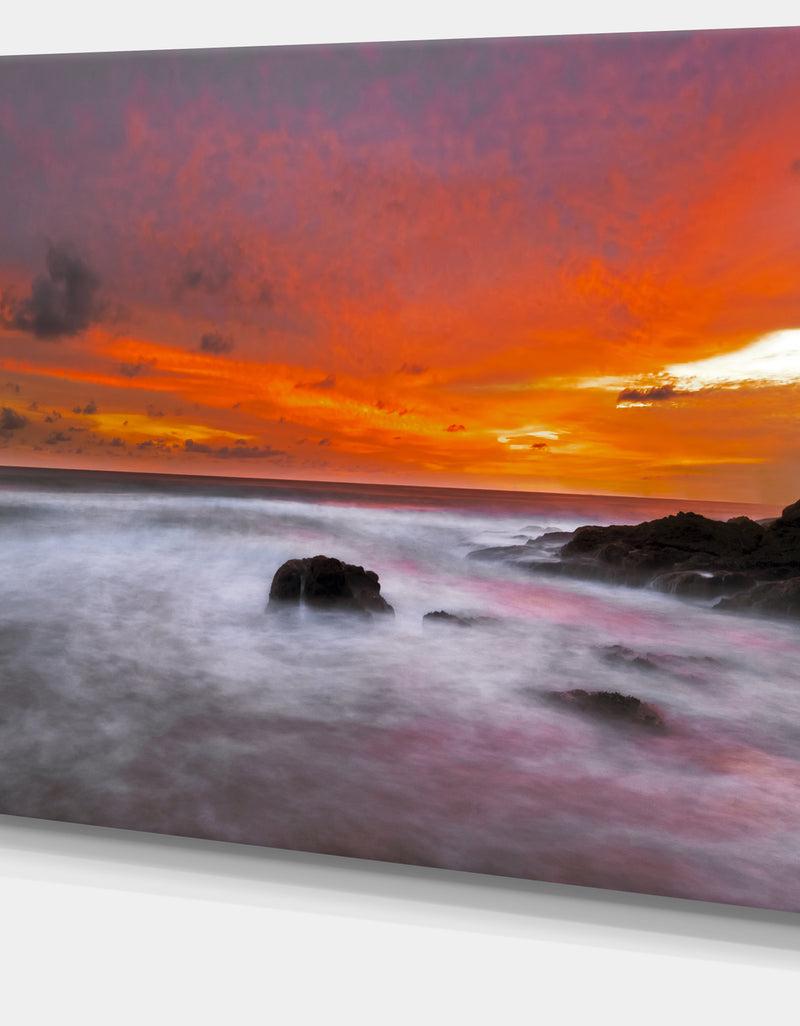 DesignQ Vividly Colorful Tropical Beach At Sunset - Extra Large Seascape Art Canvas