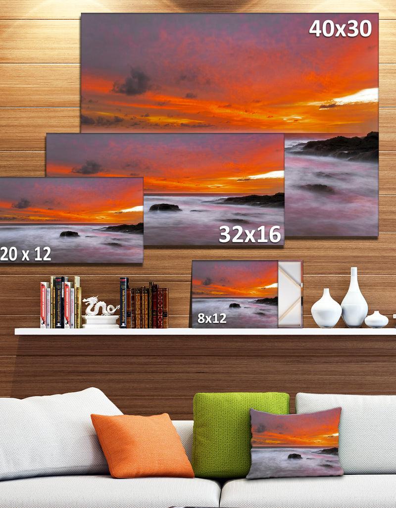 DesignQ Vividly Colorful Tropical Beach At Sunset - Extra Large Seascape Art Canvas