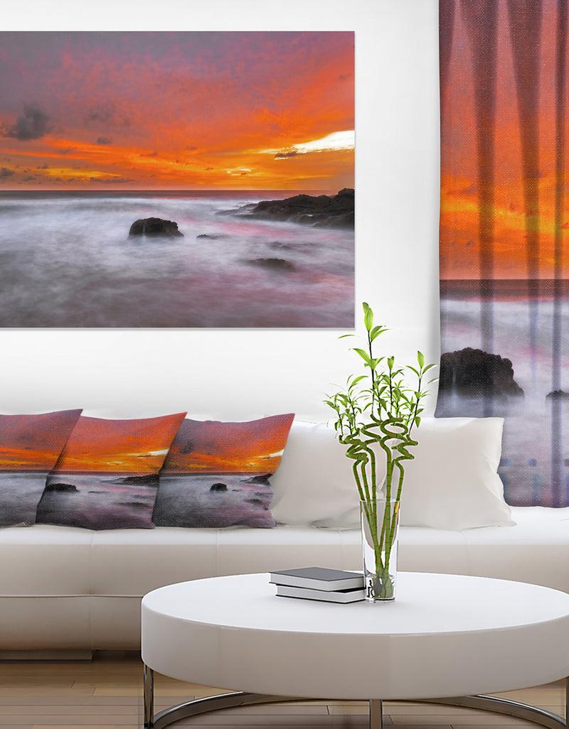 DesignQ Vividly Colorful Tropical Beach at Sunset - Extra Large Seascape Art Canvas