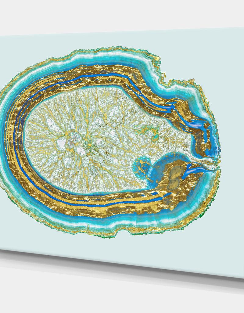 DesignQ Volcanoa Blue And Gold Agate - Modern Canvas Wall Art Print