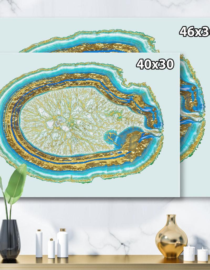 DesignQ Volcanoa Blue And Gold Agate - Modern Canvas Wall Art Print