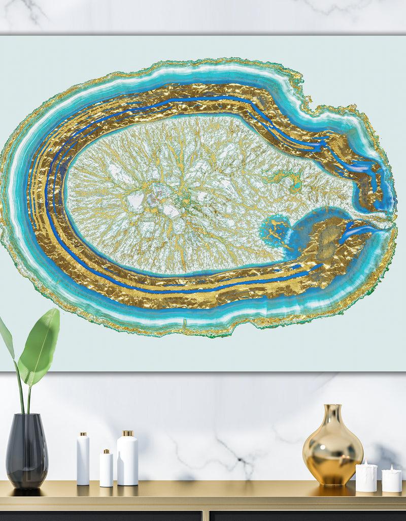 DesignQ Volcanoa Blue And Gold Agate - Modern Canvas Wall Art Print