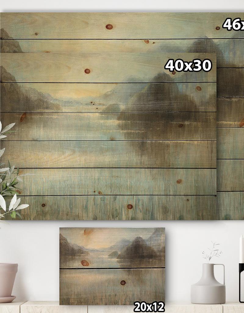 DesignQ Vue From Lase House - Lake House Print On Natural Pine Wood