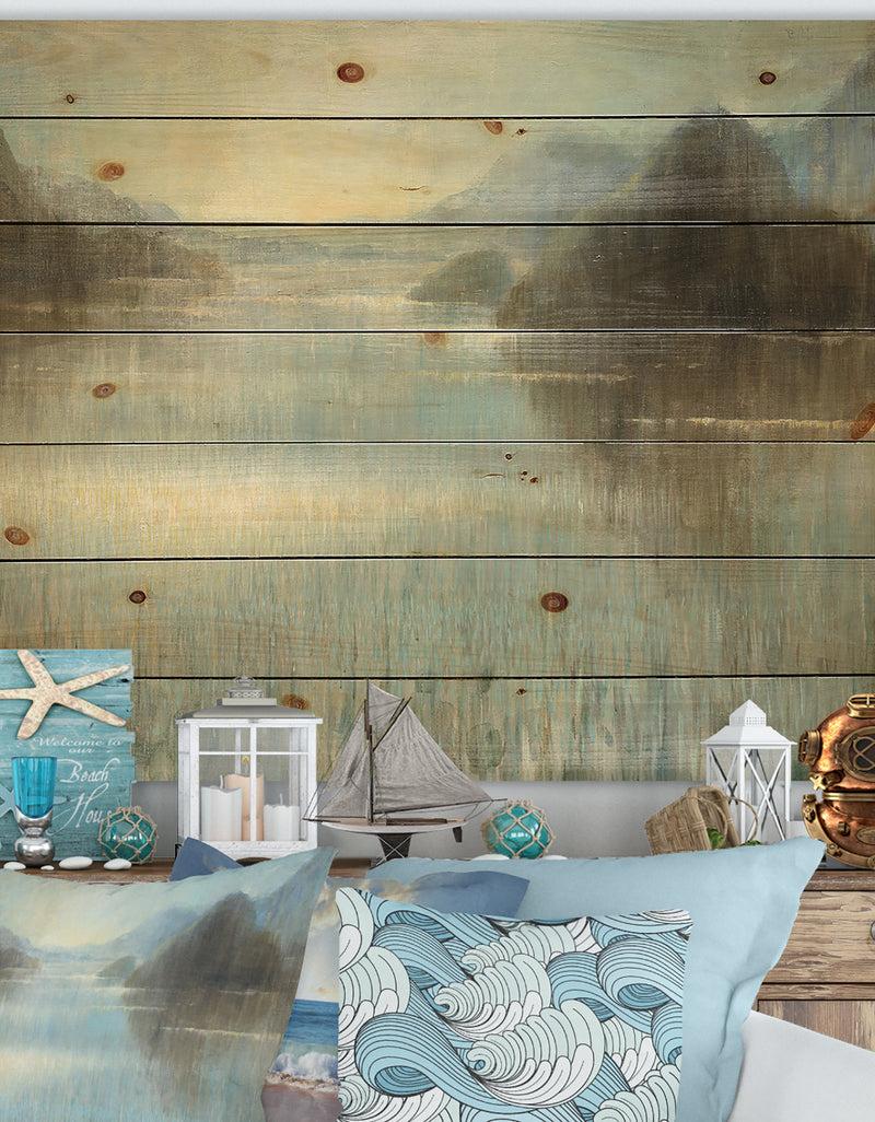 DesignQ Vue from Lase House - Lake House Print on Natural Pine Wood