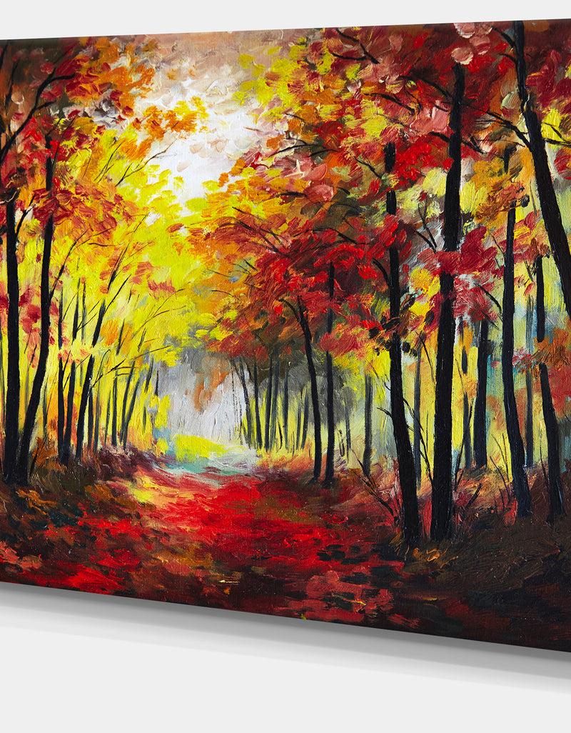 DesignQ Walk Through Autumn Forest - Landscape Canvas Artwork