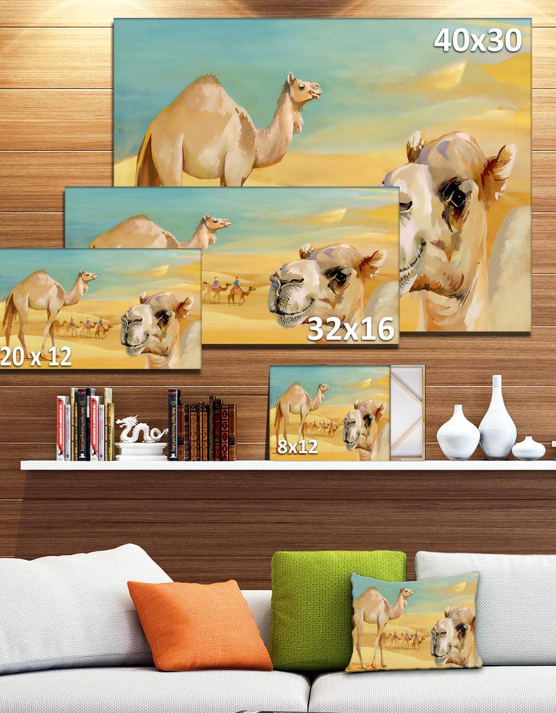 DesignQ Wandering Camels In Desert - Watercolor Animal Canvas Print