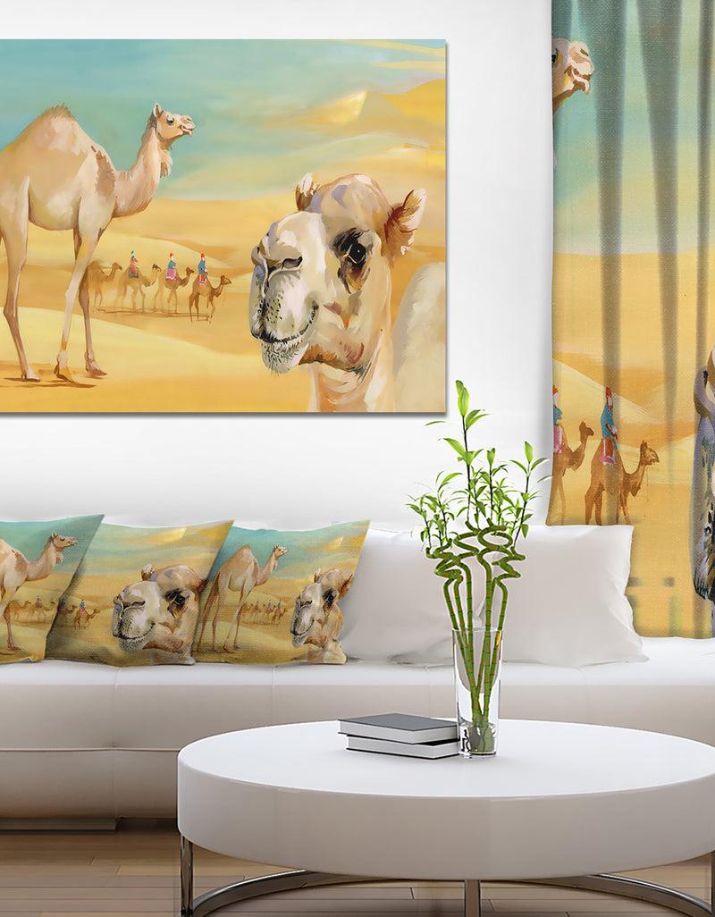 DesignQ Wandering Camels in Desert - Watercolor Animal Canvas Print
