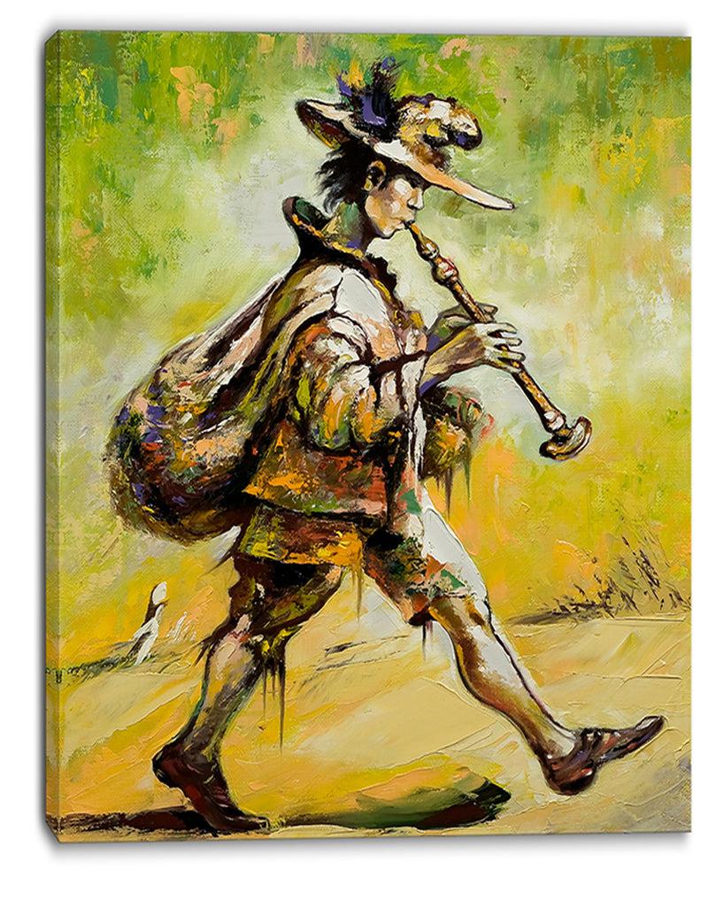DesignQ Wandering Troubadour With Pipe Music Canvas Art Print