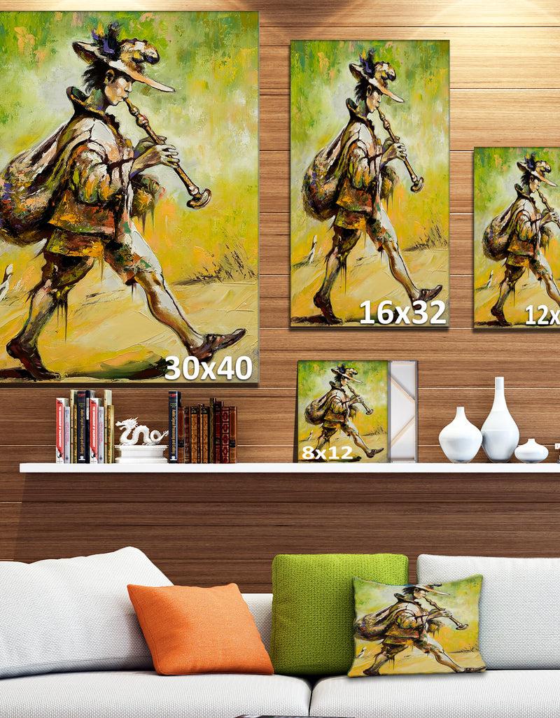 DesignQ Wandering Troubadour With Pipe Music Canvas Art Print