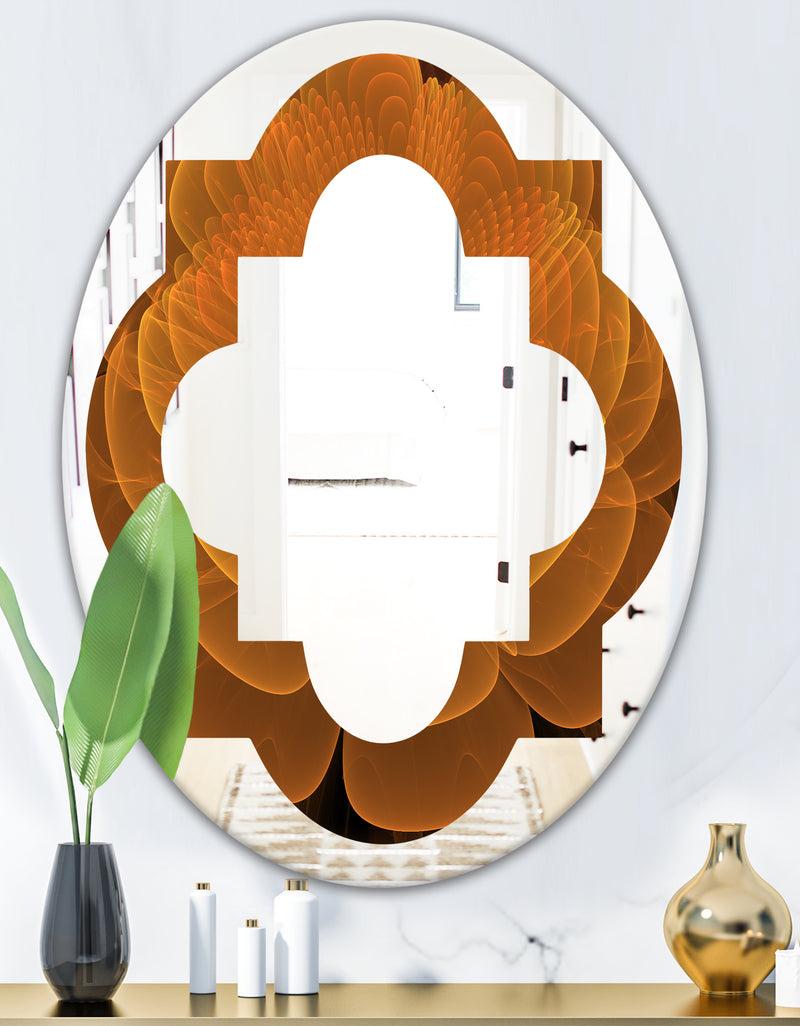 DesignQ Water Lily Digital Art Fractal Flower - Modern Round Or Oval Wall Mirror - Quatrefoil