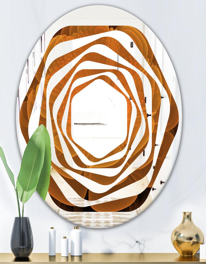 DesignQ Water Lily Digital Art Fractal Flower - Modern Round Or Oval Wall Mirror - Whirl