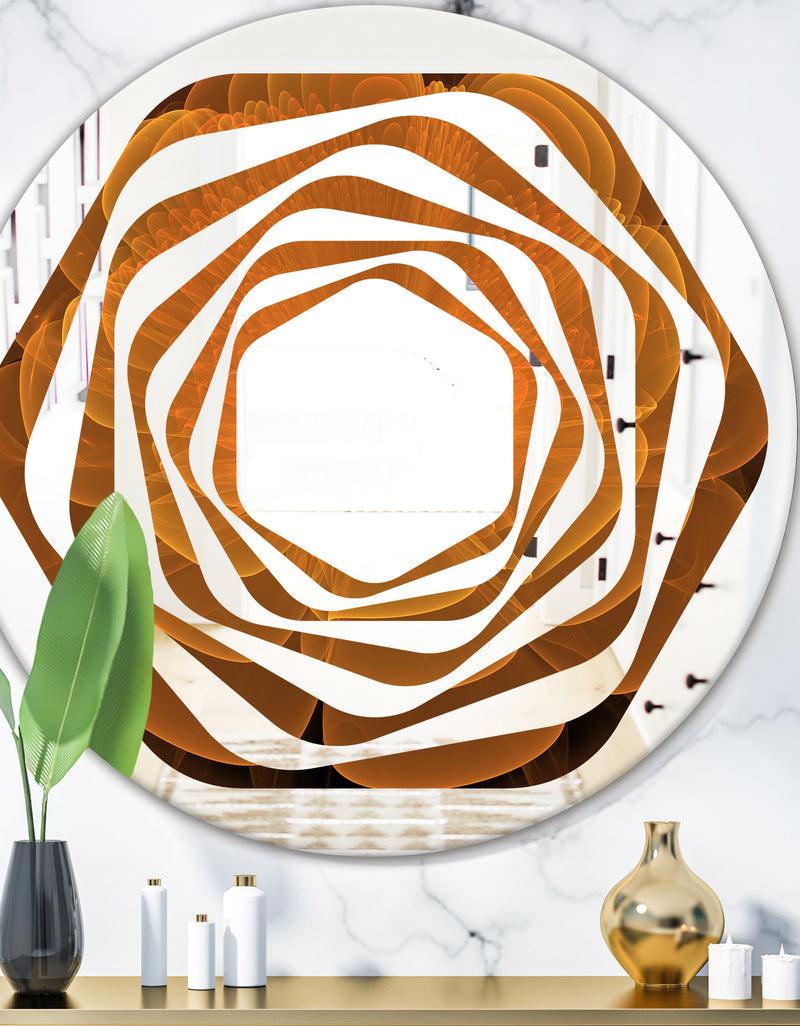 DesignQ Water Lily Digital Art Fractal Flower - Modern Round or Oval Wall Mirror - Whirl