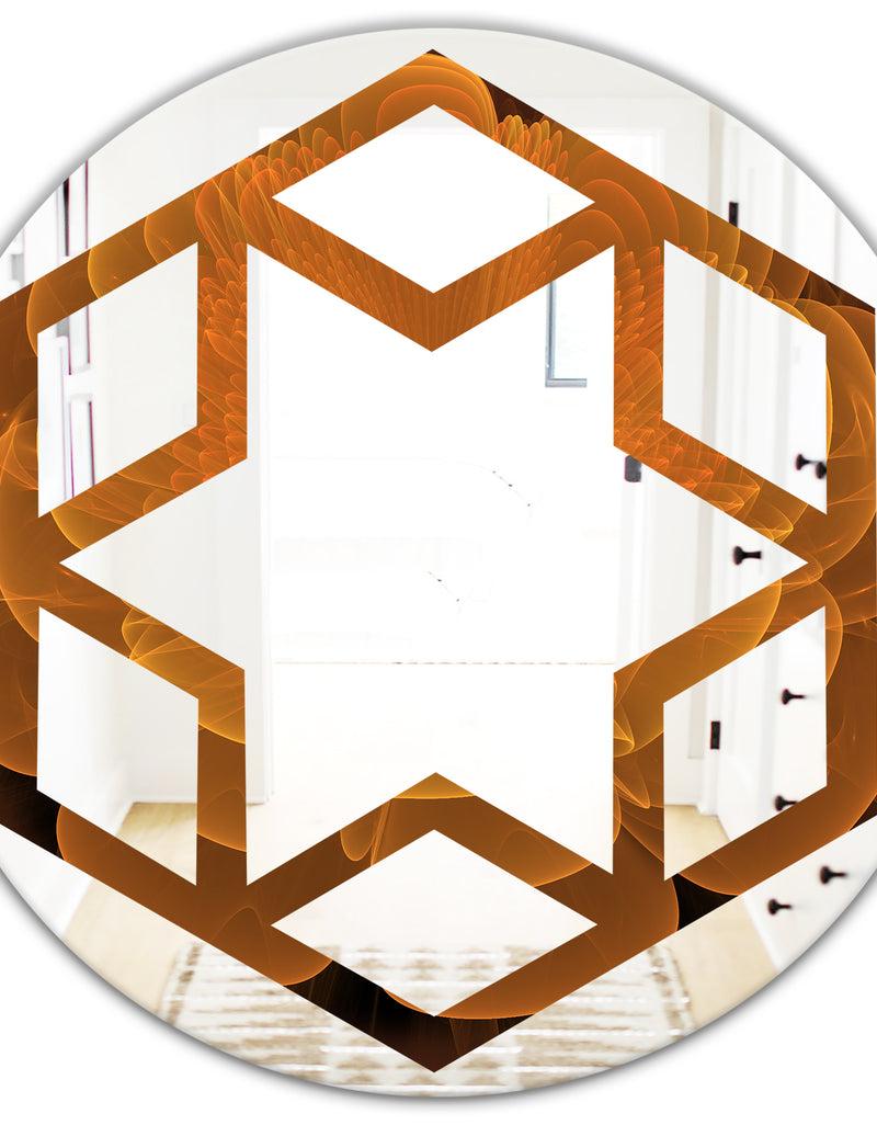 DesignQ Water Lily Digital Art Fractal Flower - Modern Round Or Oval Wall Mirror - Hexagon Star