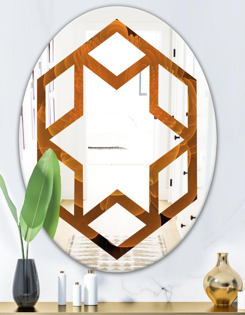 DesignQ Water Lily Digital Art Fractal Flower - Modern Round Or Oval Wall Mirror - Hexagon Star