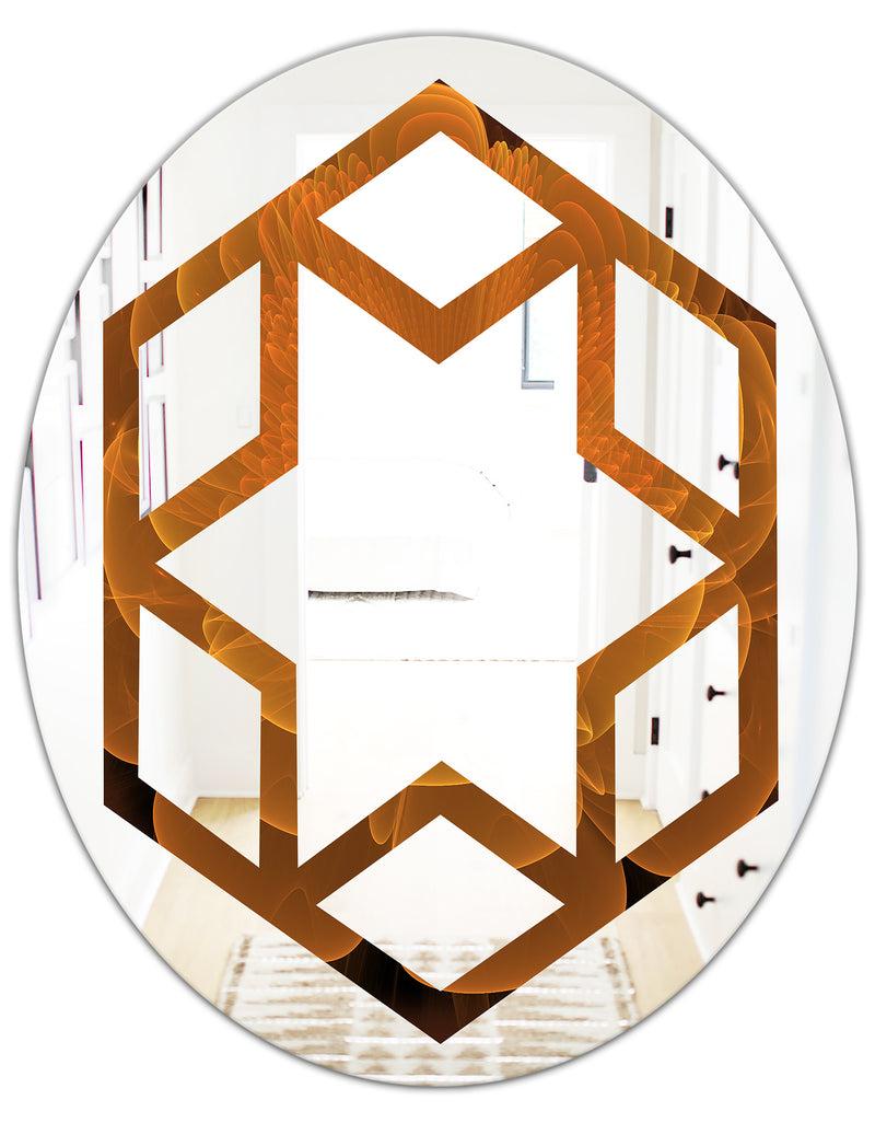 DesignQ Water Lily Digital Art Fractal Flower - Modern Round Or Oval Wall Mirror - Hexagon Star