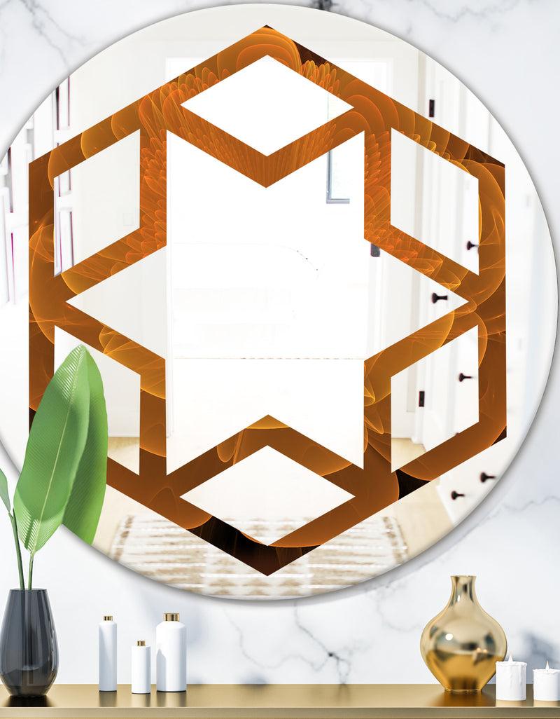 DesignQ Water Lily Digital Art Fractal Flower - Modern Round or Oval Wall Mirror - Hexagon Star