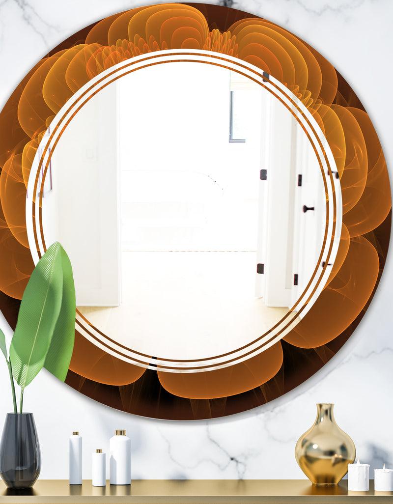 DesignQ Water Lily Digital Art Fractal Flower - Modern Round or Oval Wall Mirror - Triple C