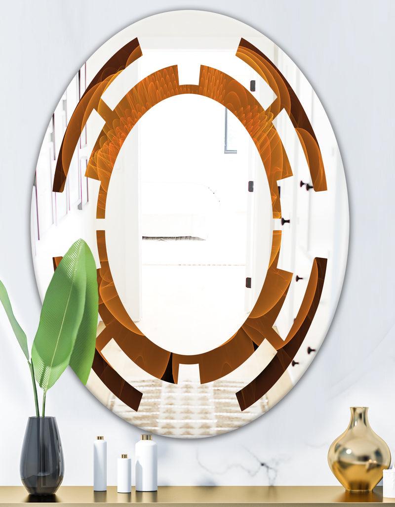 DesignQ Water Lily Digital Art Fractal Flower - Modern Round Or Oval Wall Mirror - Space