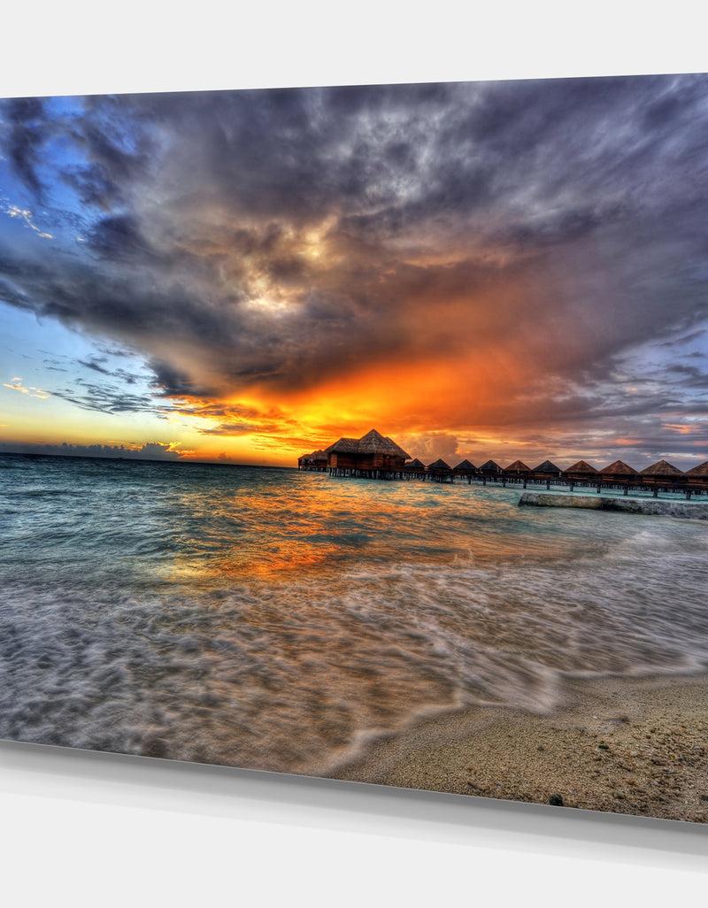 DesignQ Water Villas In Indian Ocean - Landscapes Sea & Shore Photographic On Wrapped Canvas