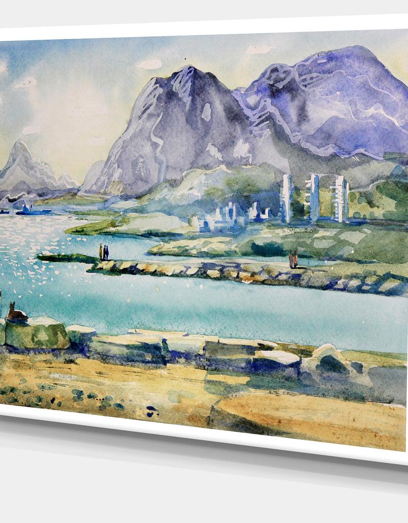 DesignQ Watercolor Blue Hills - Landscape Canvas Art Print