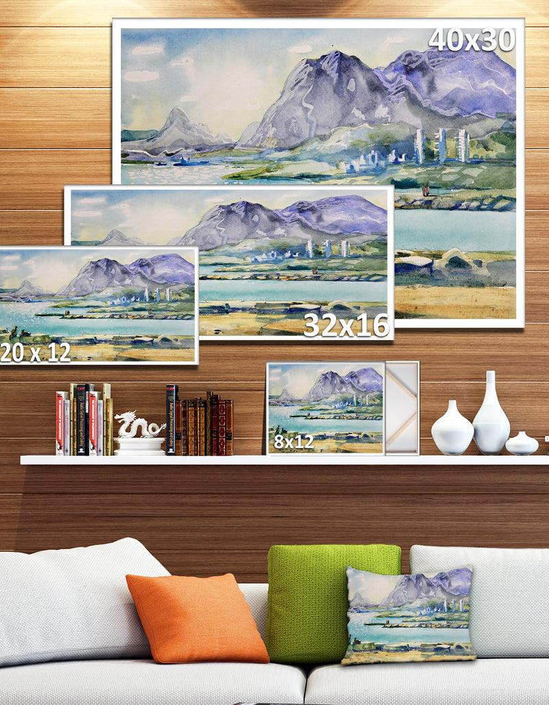 DesignQ Watercolor Blue Hills - Landscape Canvas Art Print