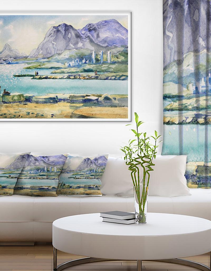 DesignQ Watercolor Blue Hills - Landscape Canvas Art Print