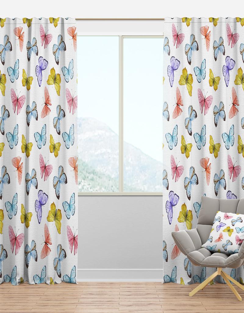 DesignQ Watercolor Butterfly Pattern - Traditional Curtain Panels