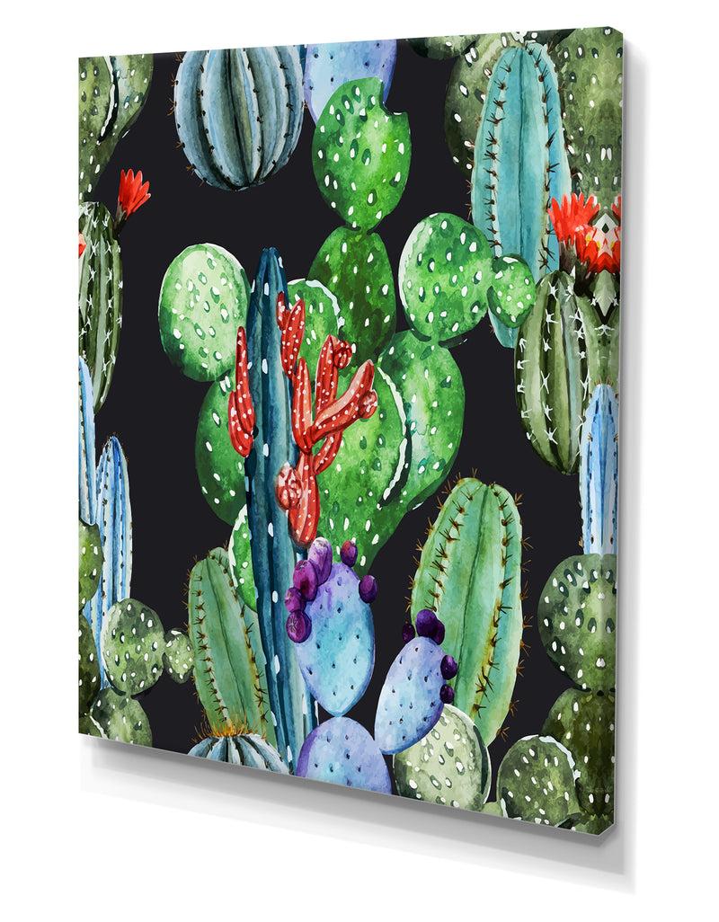 DesignQ Watercolor Cactus Pattern - Cottage Canvas Wall Art
